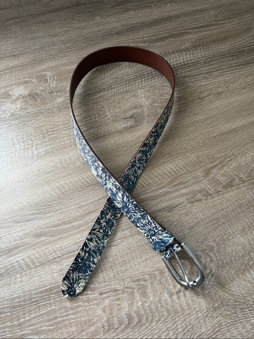 Patricia Nash Blue Floral Leather Belt